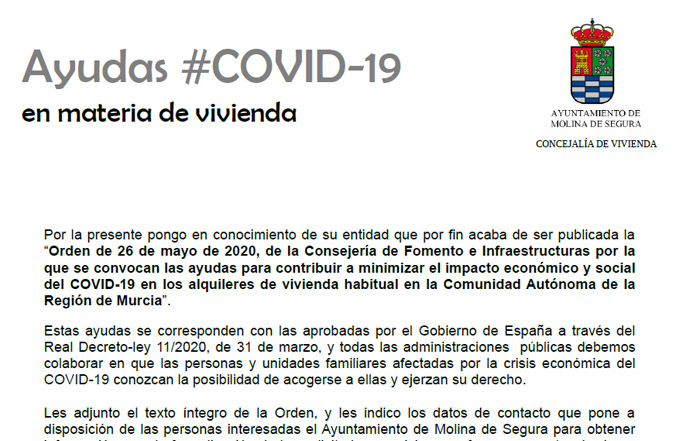ayudas covid-19 en materia de vivienda